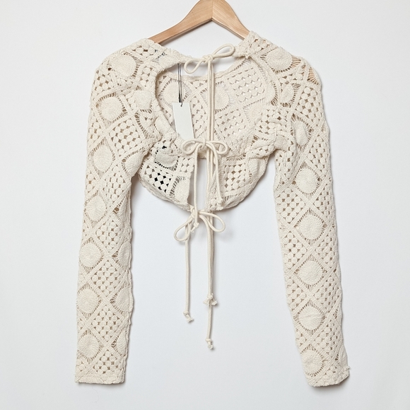 NWT ANDREA IYAMAH Hira Crochet Top in Chalk Crop Cover Up S Small - Picture 8 of 12